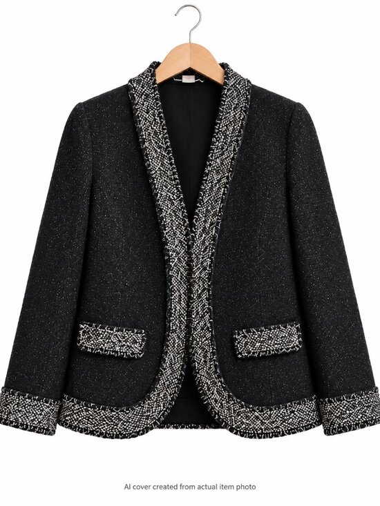 Peter Nygard Jackets & Blazers - Peter Nygard Black Metallic Bouclé Trim Blazer Jacket Plus 1X